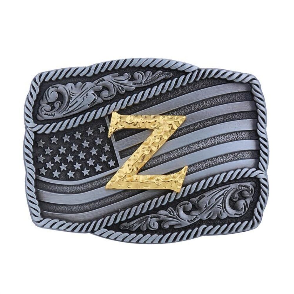 2091 Western Cowboy Belt Buckle , Initial Letters American Flag Belt Buckle